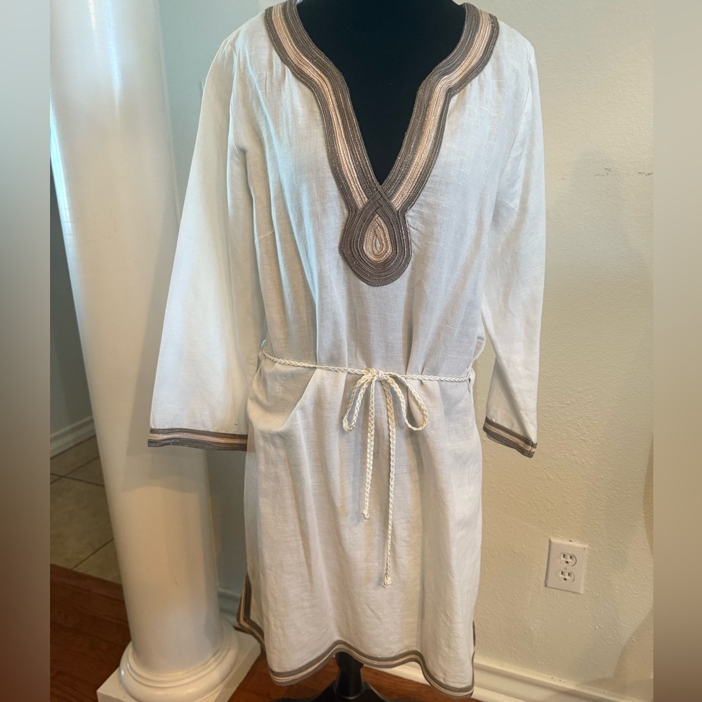 Lucky Brand White Tunic Dress with Brown Trim
